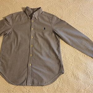 Ralph Lauren Boys Button Down L/S shirt M (10-12) White with blue black